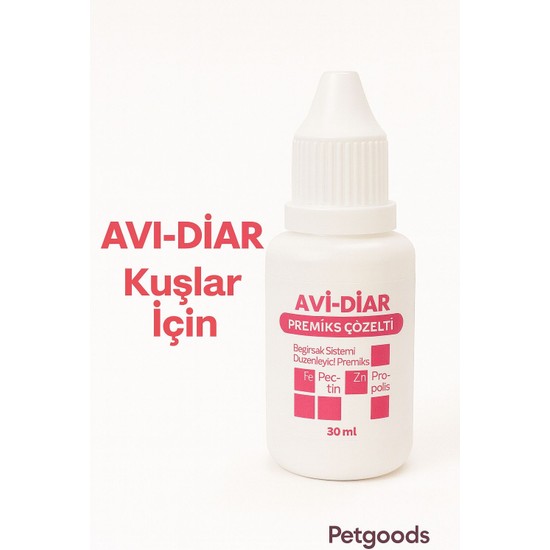 Biyoteknik Avi -Diar 30CC Kafes Kuşlar Için Bağırsak Sindirim Sistemi Güçlendirici Kullanım Sahası Avi-Diar Çözelti