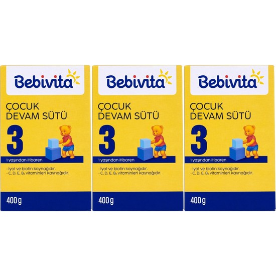 Bebivita Bebek Sütü 400GR No:3 1 Yaşından İtibaren Biberon Maması 3'lü Set Besleyici İçerik