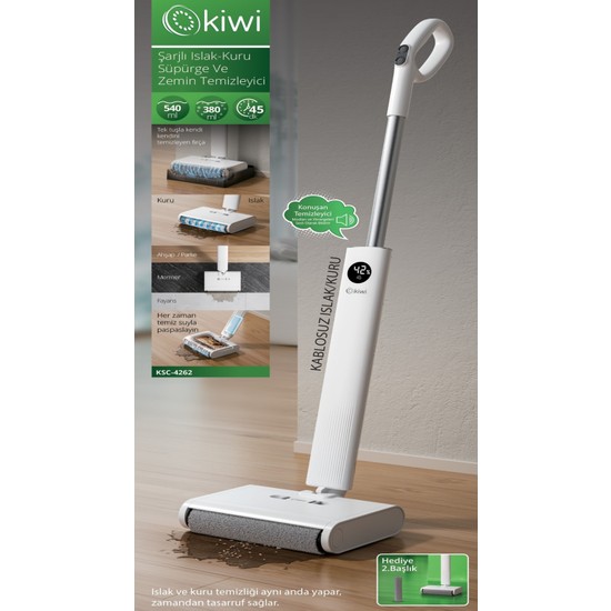 Kiwi KSC-4262 Dikey Kullanım İçin 250 W Güç Değerine Sahip Şarjlı Islak-Kuru Süpürge