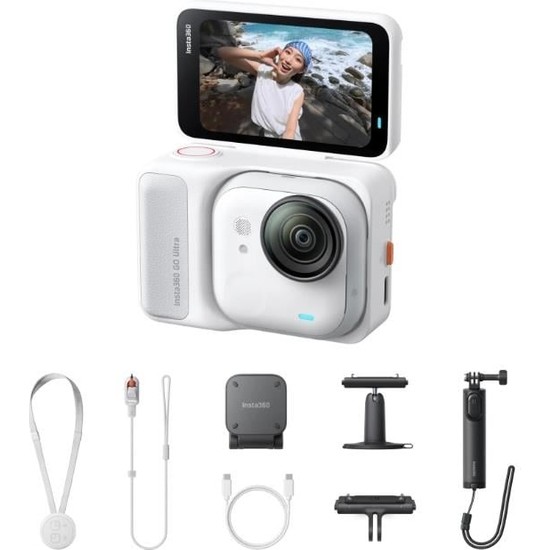 INSTA360 Go Ultra Beyaz Aksiyon Kamerası 4K Çözünürlük, LCD Ekran ve Dahili Mikrofon Özellikleriyle