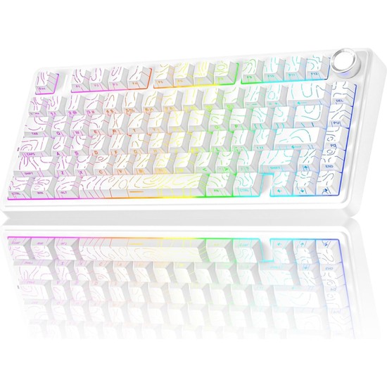 Aula F75 Mekanik Kablosuz Makrolu Klavye Oyun İçin RGB TKL Seiya Switch Desenli Beyaz