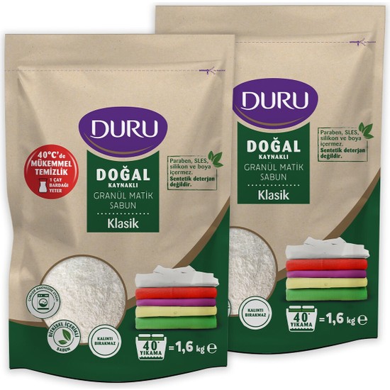Duru Granül Matik Sabun Klasik 2x1,6kg 40 Yıkama Beyazlar ve Renkliler İçin Standart Koku