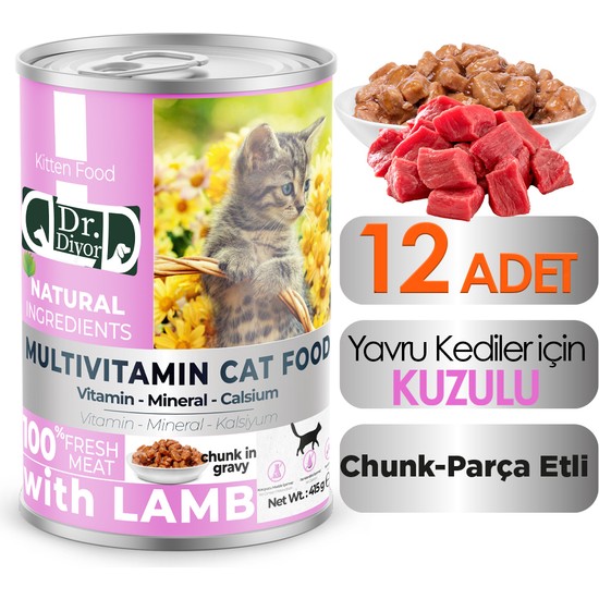 Dr.Diyor Kuzu Etli Yavru Kedi Maması  12 Adet