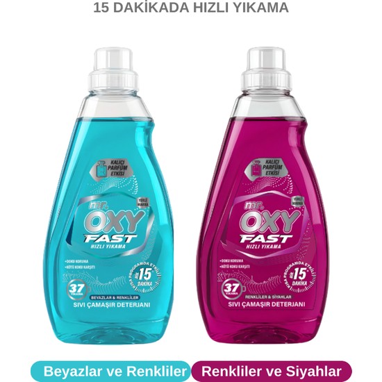 Mr.Oxy Fast Hızlı Yıkama Sıvı Çamaşır Deterjanı 1,48 lt Leke Çıkarma Özelliği ile Renkliler ve Siyahlar için