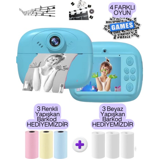 Teknoloji Gelsin Dijital Fotoğraf Makinesi Çift Kameralı Çocuk Çek Çıkar Anlık Baskılı Termal Yazıcı Video Oyun Müzik