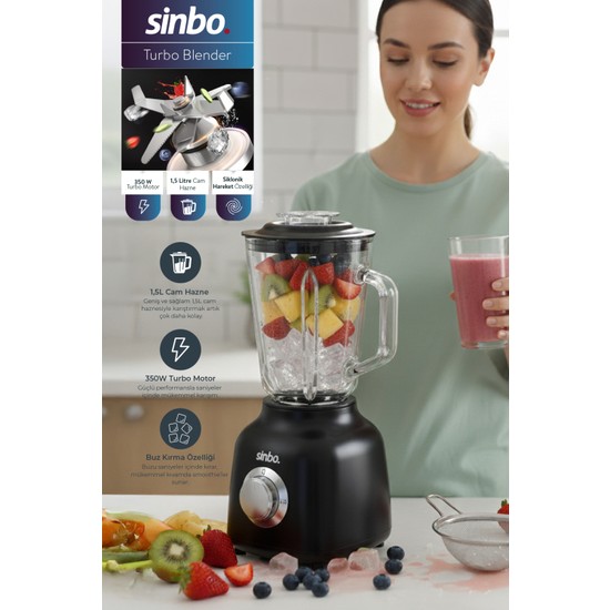 Sinbo SHB-7516 Turbo Blender 1.5 Litre Cam Hazne 350W Güçlü Fonksiyonlar ile Smoothie Hazırlama