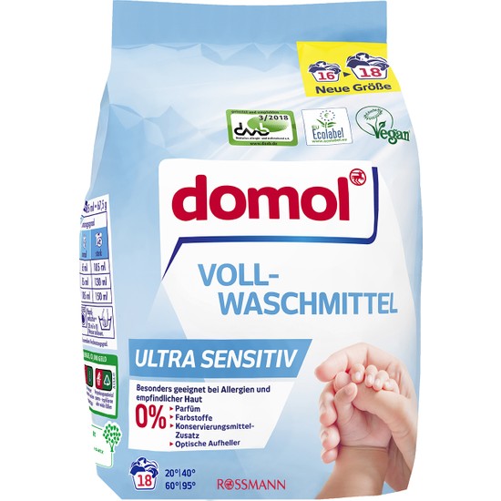 Domol Ultra Sensitiv Beyazlar İçin Toz Deterjan 1215 gr 18 Yıkama Renk Koruma Standart Koku