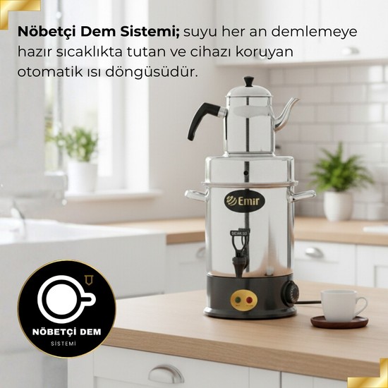 Elektrikli Çay Makinesi Çay Kazanı 50 Bardak | Emir Nöbetçi Dem Sistemli Çay Otomatı