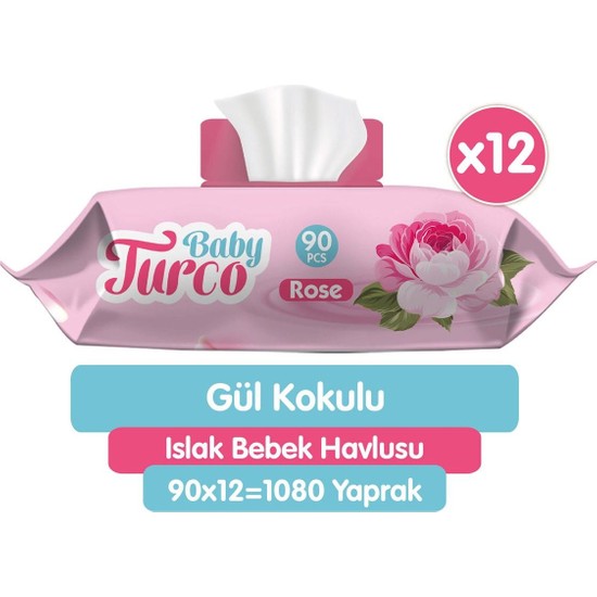 Baby Turco Gül Kokulu Islak Bebek Havlusu 12x90 Yaprak
