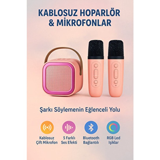 Mikrofonlu Bluetooth Karaoke Hoparlör Rgb LED Işık 5 Ses Efekti Taşınabilir Ses Bombası