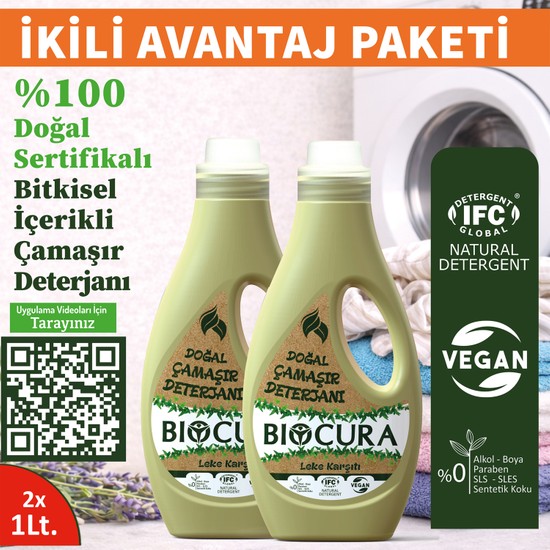 BIOCURA Leke Karşıtı Doğal Sertifikalı Bitkisel İçerikli Çamaşır Deterjanı 1000ml x 2 Adet
