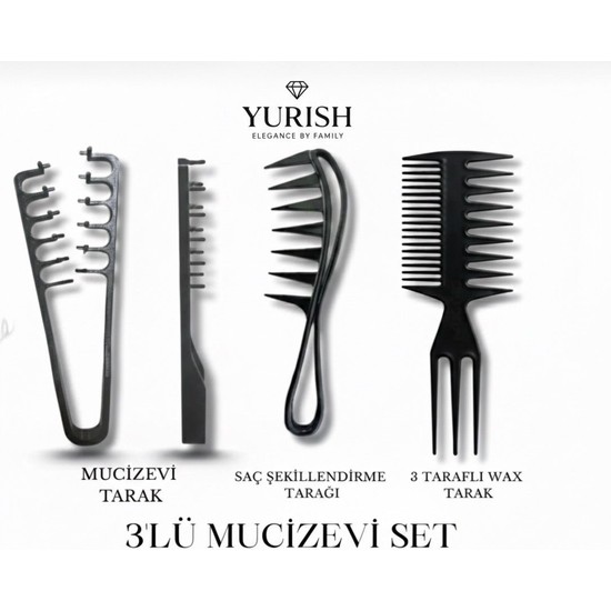 Yurish Mucizevi 3'lü Tarak Seti Saç Şekillendirme Tüm Saçlar Için