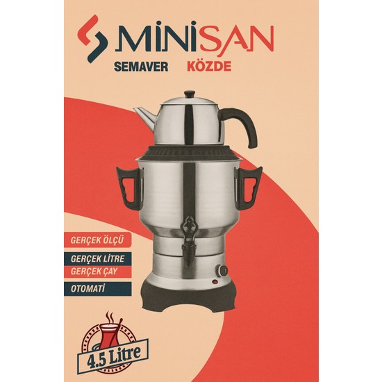 Minisan 4.5 Litre Elektrikli Közde Semaver Gri Paslanmaz Çelik ile Sıcak Tutma Özelliği