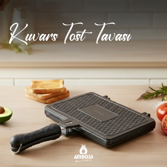 Amboss Kuvars Döküm Tost Tavası 25x18 cm Yapışmaz Tabanlı Siyah Düz Tava