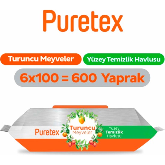 Puretex Yüzey Temizlik Havlusu Turuncu Meyveler 6X100 (600 Yaprak)