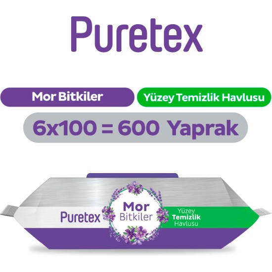 Puretex Yüzey Temizlik Havlusu Mor Bitkiler 6X100 (600 Yaprak)