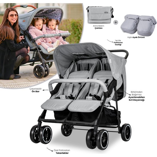 Lorelli Twin İkiz Bebek Arabası – Gri