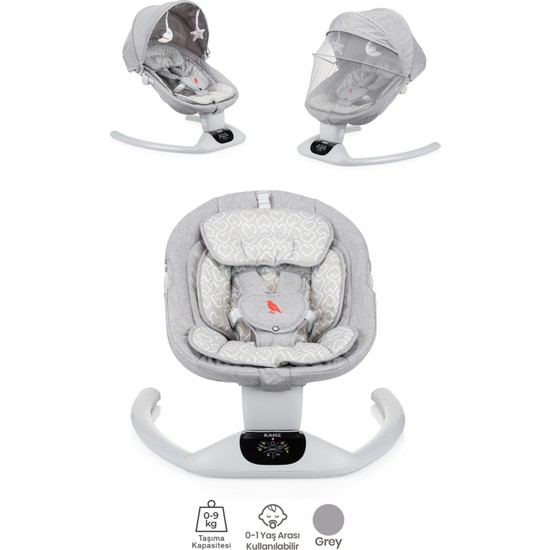 Kanz Starling Gri Elektrikli Ana Kucağı 0-9 kg Kapasite 3 Noktalı Emniyet Kemeri Özellikli