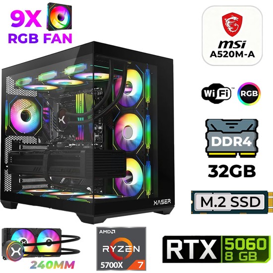 Xaser Sword X50 Ryzen 7 5700X 32GB Ram 1tb M.2 Nvme SSD 8gb RTX5060 Sıvı Soğutmalı Tavsiye Sistem