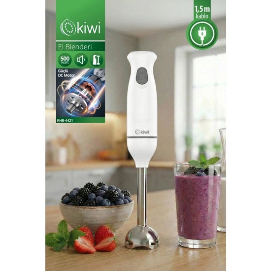 Kiwi 500W El Blenderi KHB-4421 Beyaz Renkli Turbo Fonksiyonlu Ergonomik Tasarım