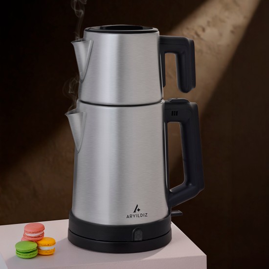 Aryıldız Çay Makinesi Inox 1.2 L Çelik Demlik ve 1.8 L Su Isıtıcı Gri Renkli