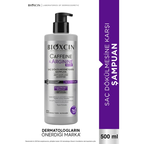 Bioxcin Caffeine & Arginine Şampuan 500 ml – Saç Dökülmesine Karşı Etkili Bakım | Biocomplex B11 | Kafein + Arjinin | Tüm Saç Tipleri Için