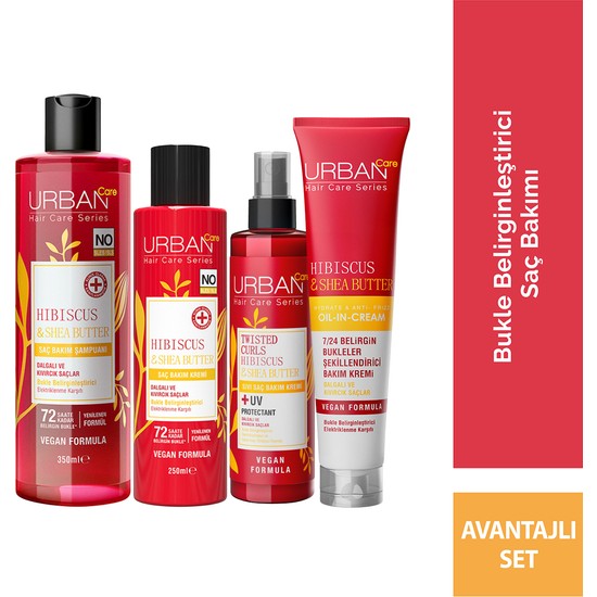 Urban Care Hibiscus & Shea Butter Kıvırcık Saçlar İçin Parlaklık Verici 4'lü Saç Bakım Seti Sülfatsız Vegan
