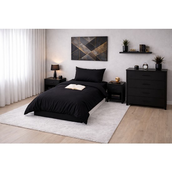 Seralay Home Siyah Tek Kişilik Lastıklı Carsaflı Nevresim Takım
