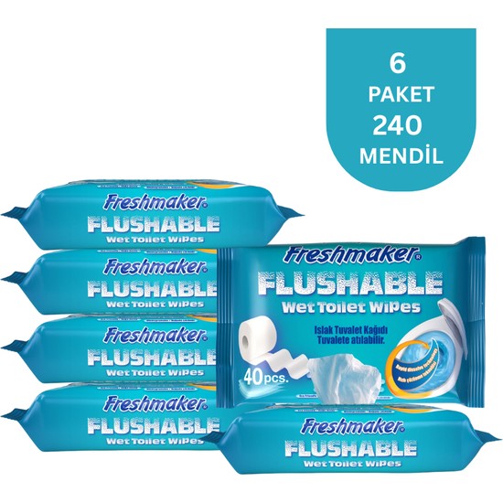 Freshmaker Islak Tuvalet Kağıdı - Klozete Atılabilir - Toplam 6 Paket - 240 Mendil