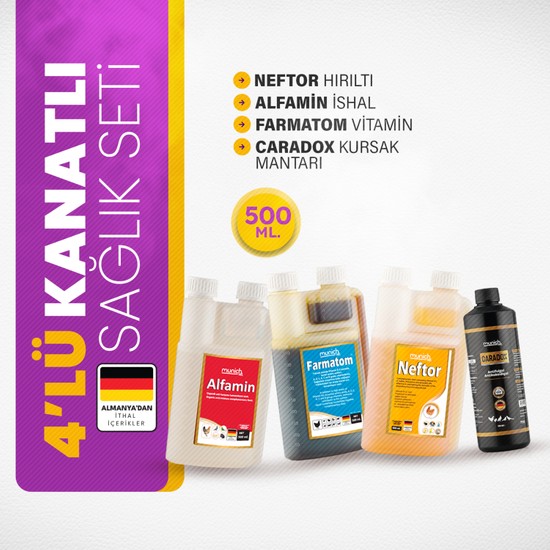 Munich Vet 4'lü Kanatlı Set 500 ml Hırıltı, İshal ve Kursak Mantarı Tedavisi İçin Etkili Formül