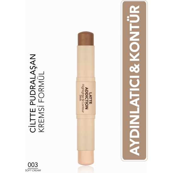 Flormar Latte Kremsi Yapılı Uzun Süre Kalıcı Çift Taraflı Aydınlatıcı & Kontür Stick - 003 Soft Cream - 8682536100687