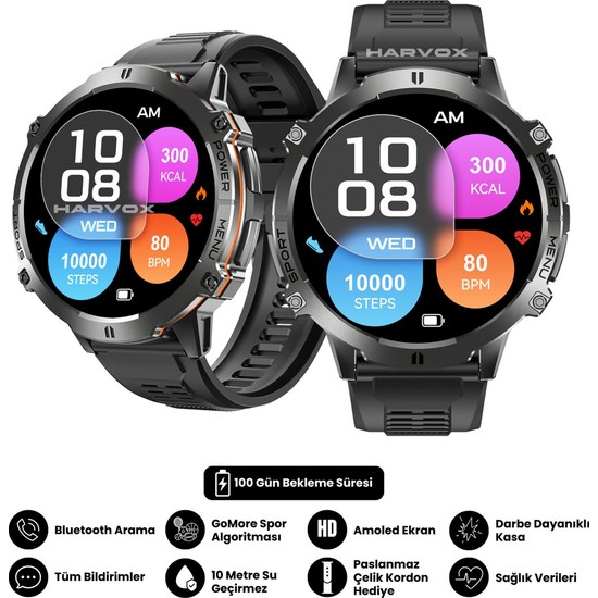 Harvox Watch X2 Pro Akıllı Saat AMOLED Ekran 1.73 inç Siyah Apple iPhone ve Android Uyumlu Sağlık Takibi