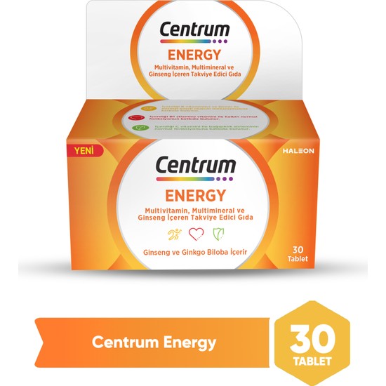 Centrum Energy 30 Tablet Ginseng ve Multivitamin İçeren Enerji Desteği için Pratik Kullanım