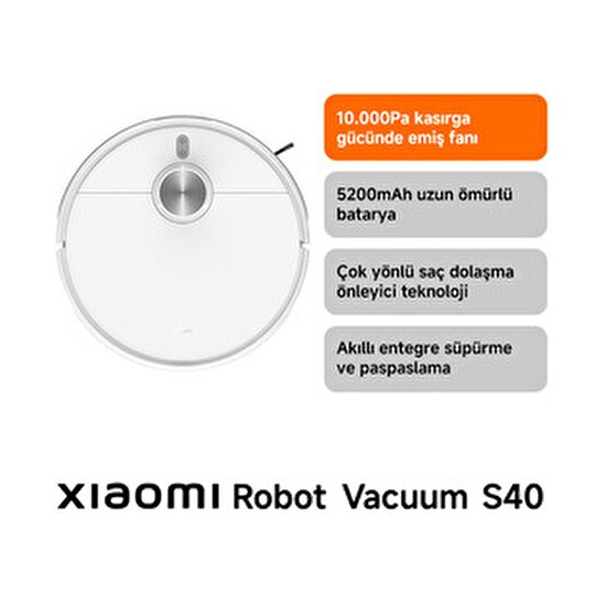 Xiaomi Robot Vacuum S40 Beyaz Akıllı Robot Süpürge 10000 Pa Emiş Gücü ile Etkili Temizlik
