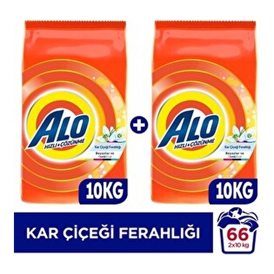 Alo 10 kg Kar Çiçeği Ferahlğı Beyazlar ve Renkliler Hızlı Çözülme Toz Deterjan x 2 Adet