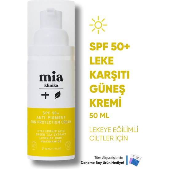Mia Klinika 50 ml SPF 50+ Pürüzsüzleştirici Yüz Güneş Kremi Tüm Cilt Tipleri İçin Koruma