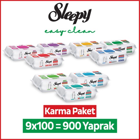 Sleepy Easy Clean Premium + Çiçek Serisi + Doğa Serisi Yüzey Temizlik Havlusu Mendili 9x100 Karma Paket
