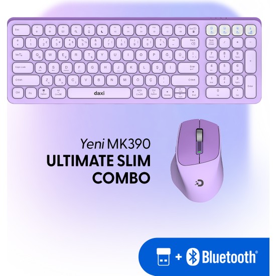 Daxi MK390 Ultimate Slim Combo Kablosuz Bluetooth Klavye Mouse Seti, Scissor-Switch Klavye, Türkçe Q
