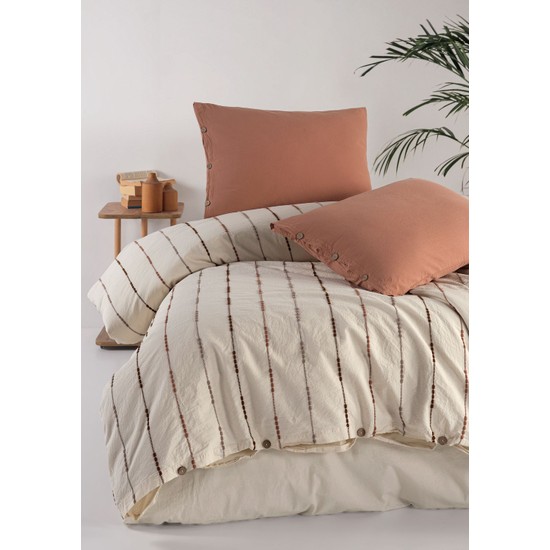 Macas Home Iris Mocca %100 Pamuklu Yıkamalı Ipliği Boya Vintage Tek Kişilik Nevresim Takımı 160*220