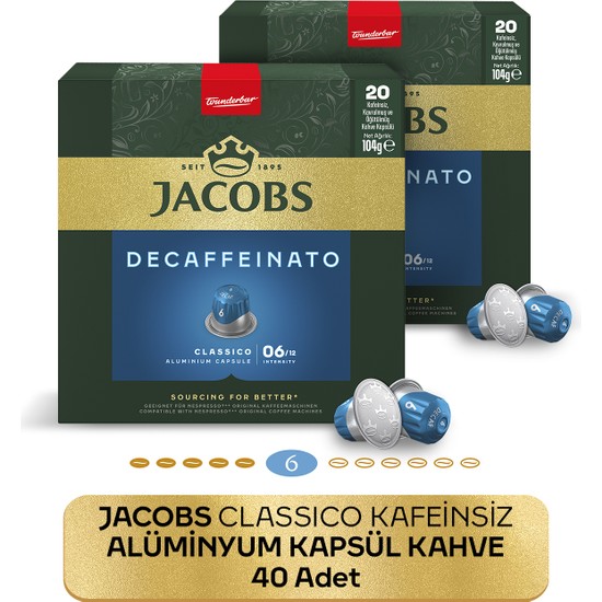 Jacobs Classico Kafeinsiz Nespresso Uyumlu Alüminyum Kapsül Kahve 40 Kapsül