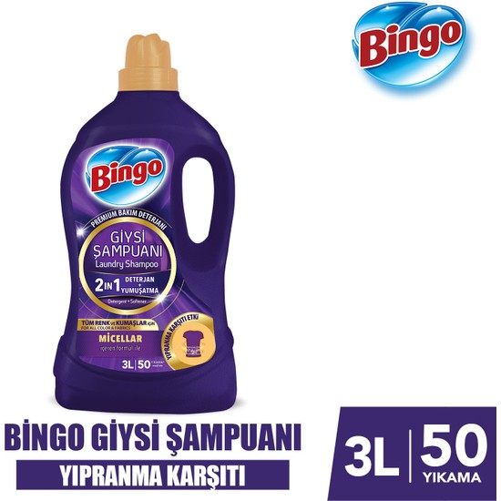 Bingo 2in1 Giysi Şampuanı 3L Yıpranma Karşıtı Sıvı Deterjan Tüm Renk ve Kumaşlar İçin