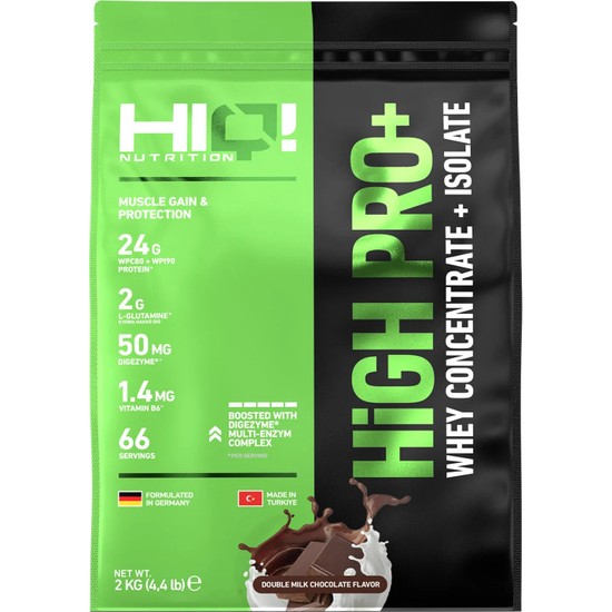 HIQ Nutrition High Pro+ 2 kg Toz Sporcu Besini Double Milk Chocolate Flavored Yetişkinler İçin