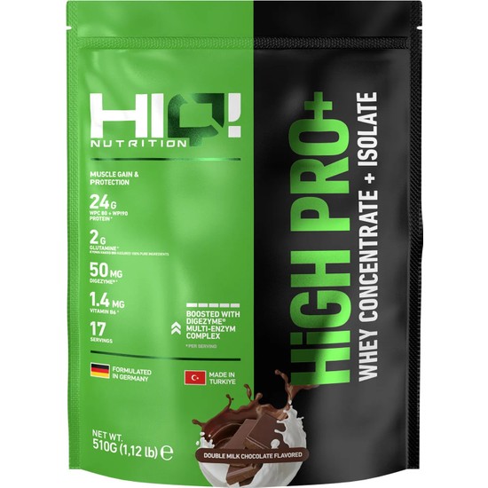 HIQ Nutrition High Pro+ 510GR Toz Sporcu Besini Double Milk Chocolate Flavored Yetişkin İçin