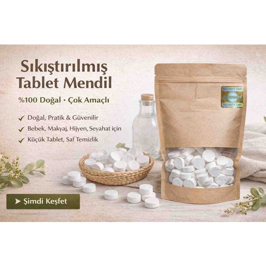 Echer Form Sıkıştırılmış Tablet Mendil %100 Doğal – Çok Amaçlı Bebek, Makyaj, Hijyen , Temizlik ve Seyahat Mendili ( 100 Adet )