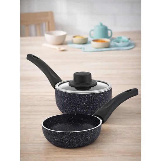 Emel 12 cm Mini Sos Tavası Granit Kaplama Siyah Renk ile Yapışmaz Taban 3 Parça Set