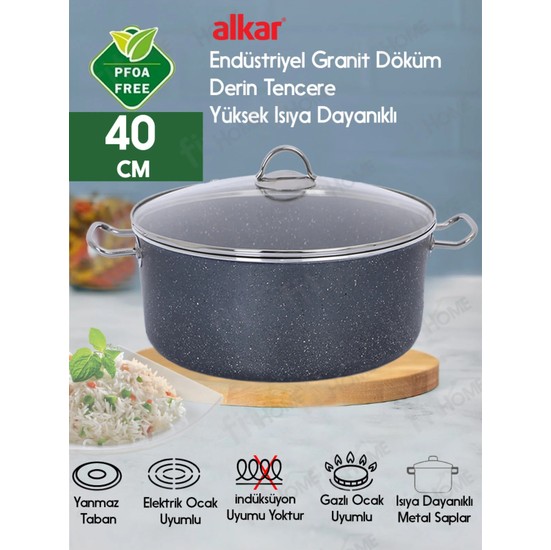 Fithome Sanayi Tipi Granit Döküm Büyük Boy Derin Tencere Işyeri Lokanta Boy 34-36-38-40 cm
