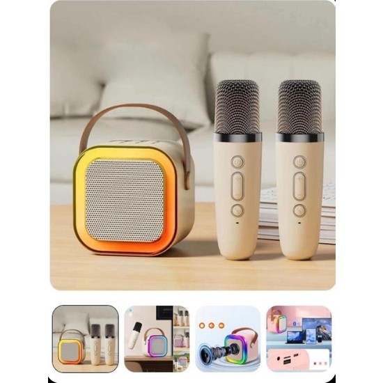 FEDDY Rgb Işıklı Bluetooth Karaoke Hoparlör + 2 Kablosuz Mikrofon Çocuk ve Yetişkin Eğlence Seti