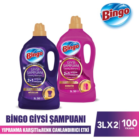 Bingo Giysi Şampuanı 2in1 Yıpranma Karşıtı&Renk Canlandırıcı Etki 3LX2