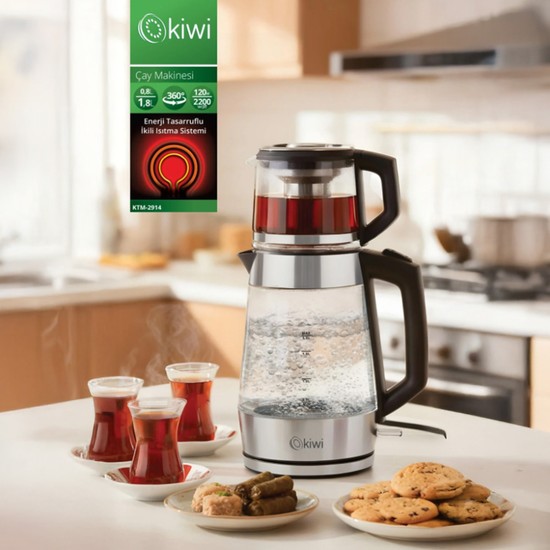 Kiwi KTM-2914 Cam Çay Makinesi - Siyah / Şeffaf - 2200 Watt