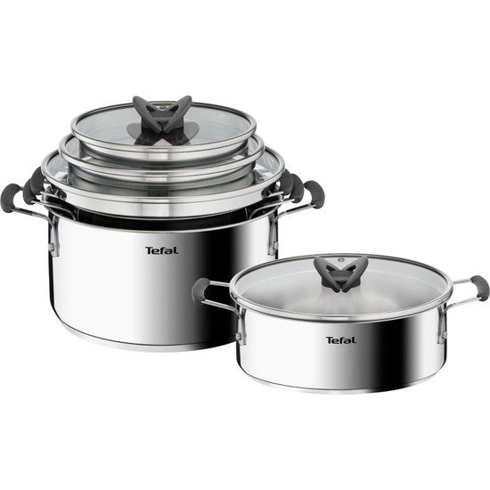 Tefal Optispace 8 Parça Çelik Tencere Seti İndüksiyon Uyumlu Gümüş Renkli Ergonomik Tasarım